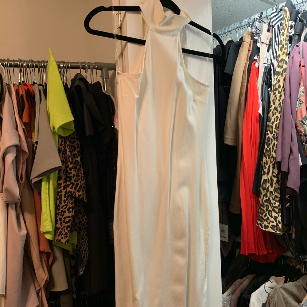 White high neck fitted dress